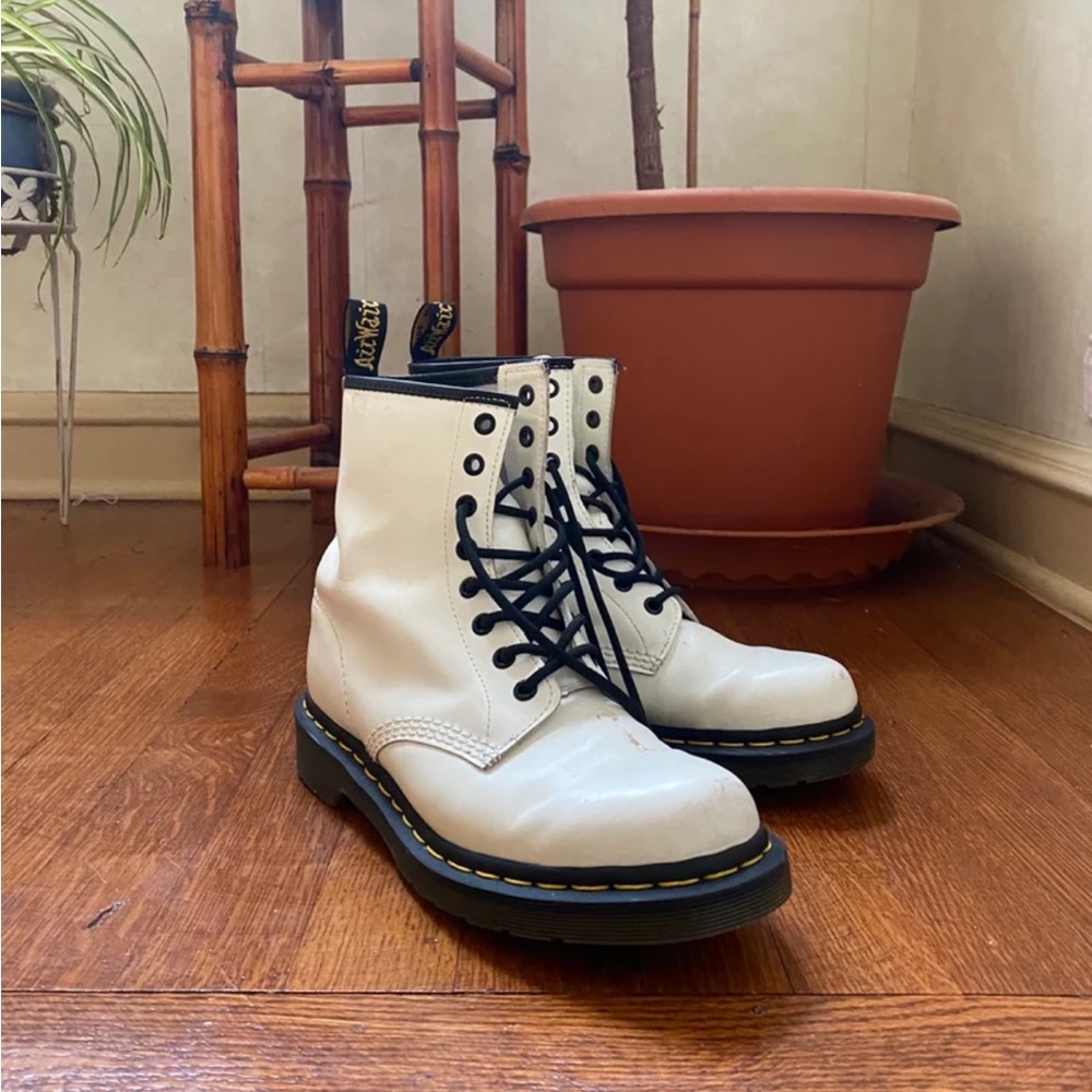 Dr. Martens White and Black Leather Boots